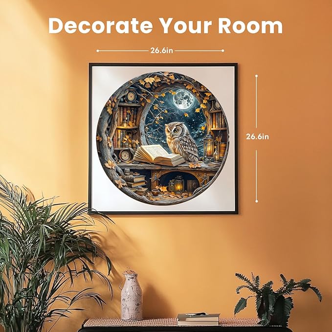 Masseruon 1000 Piece Puzzle for Adults, 26.6 * 26.6in Moonlit Owl Puzzle for Adults, 1000 Pieces Jigsaw Puzzles, Adult Puzzles Game, Unique Gift for Women Men