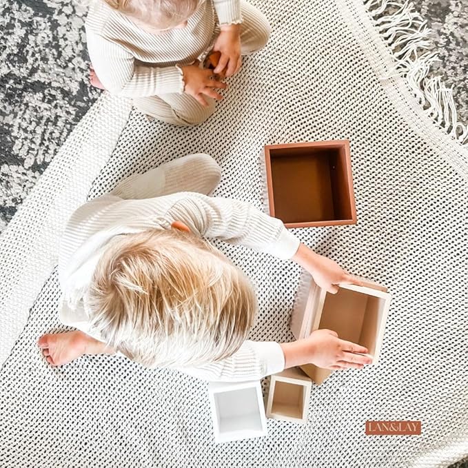 Wood Stacking Blocks for Toddlers 1-3 | LAN&Lay Durable Building Blocks | Wooden Educational Toys, Neutral