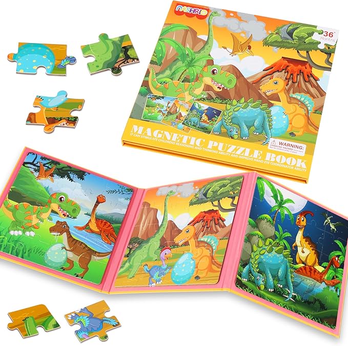 Magnetic Puzzles for Kids Ages 4-6, 20-Piece Travel Toys Dinosaur Toddler Puzzles Ages 2-4, Educational Learning Magnets, Ideal Road Trip Activities Toys for 2 3 4 5 6 Boys and Girls