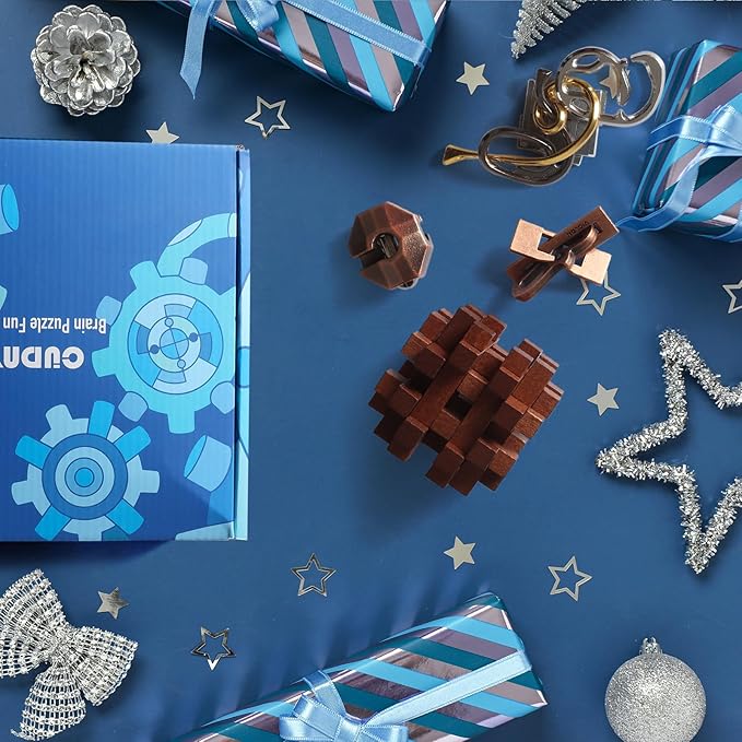 7 Pieces Cool Unlock Interlock Brain Teaser Puzzles Retro Wooden and Metal Puzzles IQ Logic Fun Puzzle Box Challenge Game