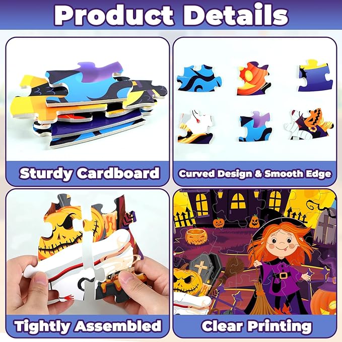 71 PCS Halloween Thanksgiving Double Sided Floor Puzzle for Kids Ages 4-8 Large Jigsaw Puzzles Ages 3-5 Castle Pumpkin Fall Scarecrow Educational Learning Toys