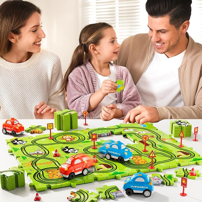 48 PCS Puzzle Race Track Car Set Toys for Kids Boys, Puzzle Tracks Car for Boys Ages 3-5 4-6, Toddler Toys Gifts for 3 4 5 Year Old Kids, Ideal 3 4 5 6 Year Old Birthday Gifts