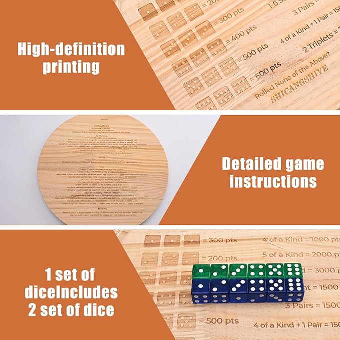 2025 Farkle Dice Game with Tray – 11.8 Inch Family Board Game Set Including Pearl Dice, Scoring Pegs, and Easy-to-Follow Printed Rules for Kids & Adults