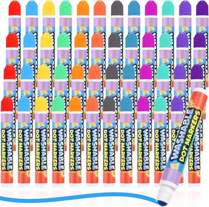 Crtiin 48 Pack Dot Markers Bulk, 12 Colors Washable Dot Markers for Toddlers Art, Children Painting Crafts, Bingo Daubers Supplies for Kids Preschool Children, Non Toxic Water-based Bingo Daubers