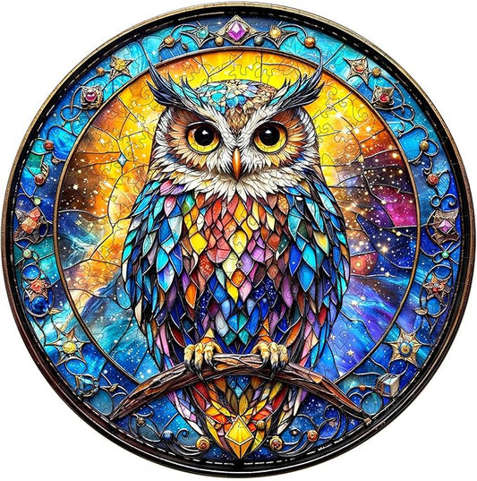 Wooden Puzzles for Adults - Stained Glass Owl Wood Puzzles Adult - Unique Animal Shape Wooden Jigsaw Puzzles for Adults - Birthday Gifts for Puzzle Lovers, Family (11.4 * 11.3in)