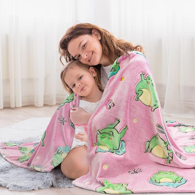 Frog Gifts for Girls Women Glow in The Dark Blanket Cute Frog Throw Blanket Pink Frogs Stuff Birthday Decorations 40"x50"
