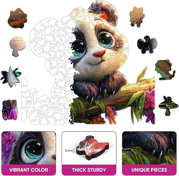 Wooden Puzzles for Adult,500 Pieces Unique Panda Flower Wooden Jigsaw Puzzles for Adults and Kids, Fun Challenging Creative Gift,16.4"x15.3"