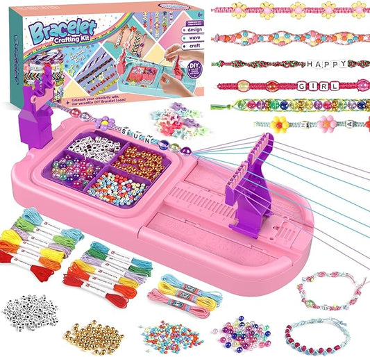 Arts and Crafts for Kids Ages 8-12,Friendship Bracelet Making Kit for Girl,DIY Arts and Crafts Maker for Kids,Jewelry Making Kit Christmas Gifts for Ages 6 7 8 9 10 11 12 Year Old (Pink/Purple)