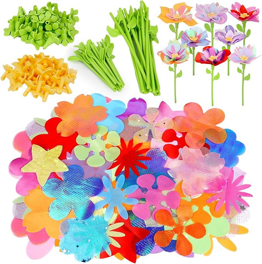 Qirptey Flower Bouquet Craft Kit Accessories DIY Arts and Crafts Toys for Kids Fabric Flower Market Toy Accessories Preschool Learning Birthday Gift for 3 4 5 6 7 Year Old Girls and Boys