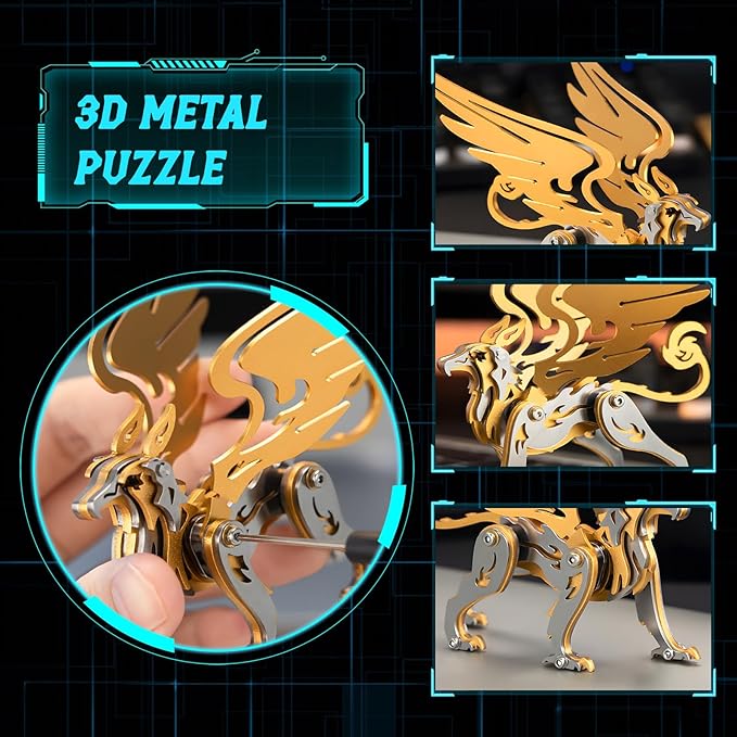 3D Metal Puzzles,3D Metal Puzzle for Adults,Mechanical Model Kit Griffon Gold,Steel 3D Puzzles Stainless Steel Ornaments for Adults Home Decor Art Craft Gifts Toys.