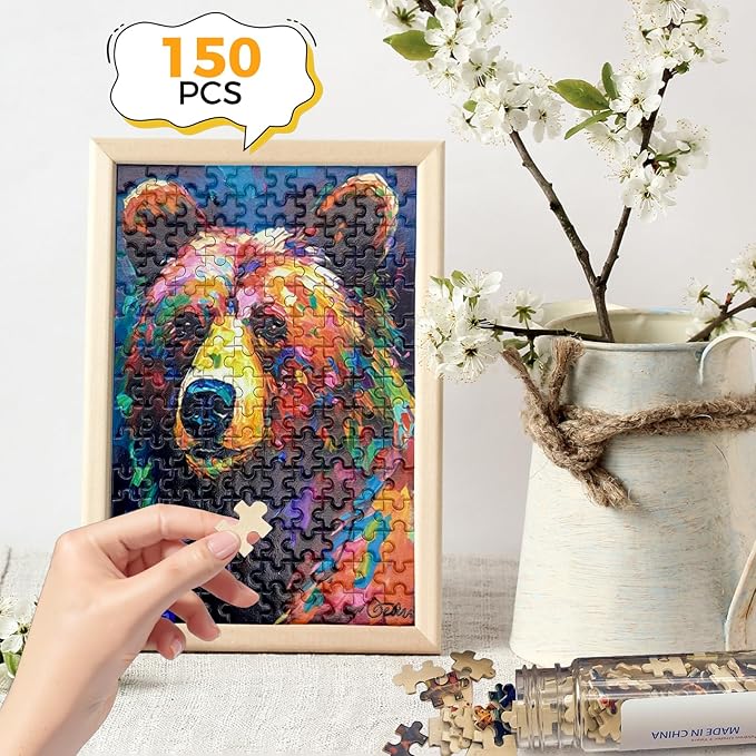 150 Pieces Mini Jigsaw Puzzles for Adults & Kids,6 x 4 Inches,Mini Puzzles,Travel Puzzle,Small Micro Puzzles,Challenging Difficult Puzzle,3 Pack Oil Painting Style Animals