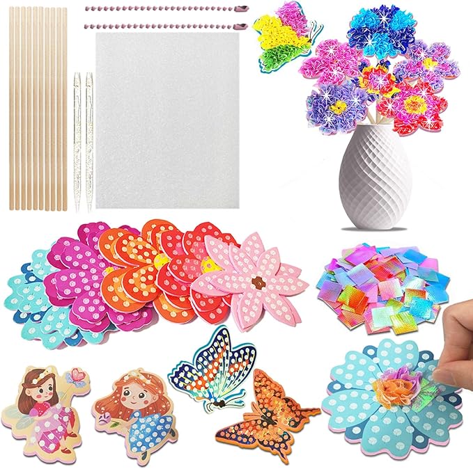 JRD&BS WINL Poke in Fun Art Kit for Kids Ages 3 up, Flower Bouquet Creative Decor Mess Free Art Set for Children Fun Activity Gifts for Boy and Girls 4-8 Year Old DIY Fabric Craft (Flower Bouquet)