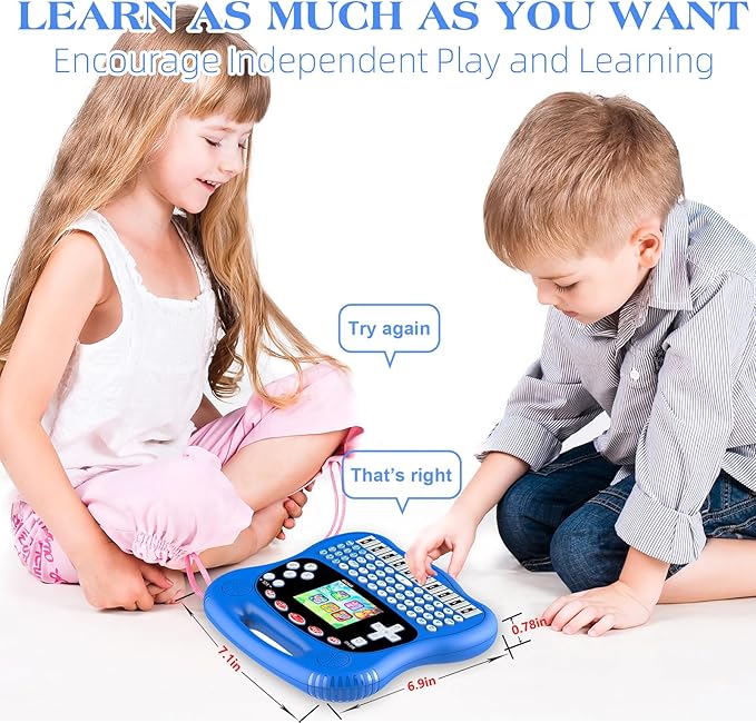 Interactive Early Learning Tablet - Educational Toys for Ages 2+ - Abc's, Words, Shapes, Numbers, Games, Music - Encourages Independent Play - Electronic Toys Gifts (Blue)