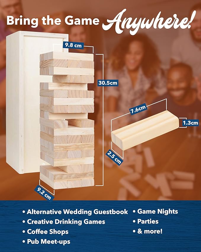 WE Games Wooden Block Stacking Party Game for Adults, Tumble Tower Wedding Guest Book Alternative, Tabletop Games, Includes Storage Case, 12 inches