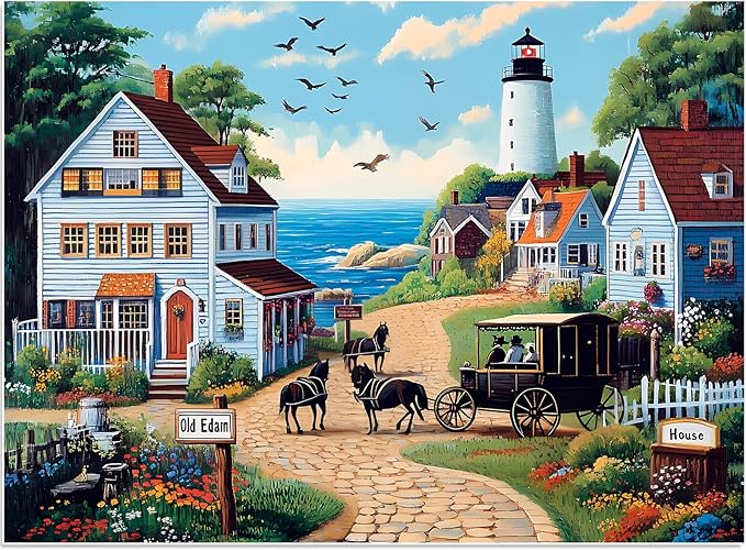 500 Pieces Puzzle for Adults, Town Horse House Puzzle, Recycled Cardboard Jigsaw Puzzles 500 Pieces for Adult, Challenging Puzzles Game Home Decor Birthday Party Gift Toy for Kids Seniors 20.5*15 in