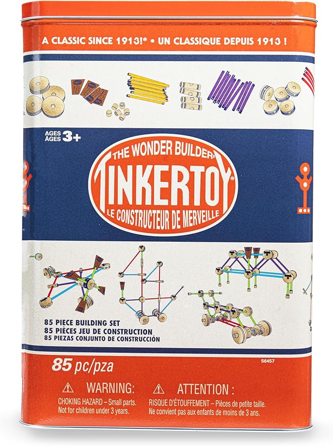 TINKERTOY - Retro Building Set Tin - 85 Pieces