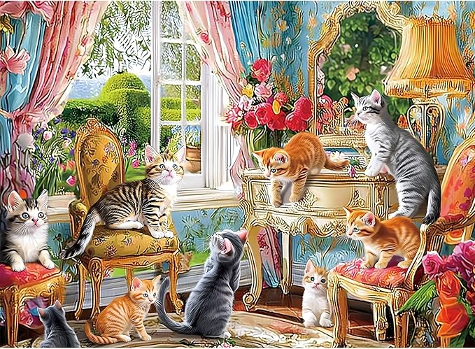 Puzzles for Adults 500 Pieces,Cute Cats Puzzle for Adults,Cozy House & Kittens Jigsaw Puzzles,Recyclable Cardboard Puzzles for Seniors Kids Teen,Puzzle for Family Game Nights, 20.5x15 in
