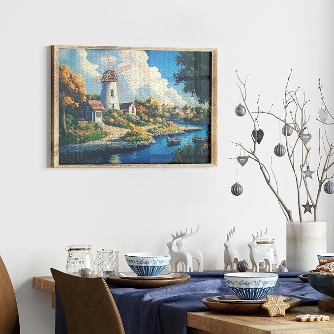 MISITU Jigsaw Puzzles 1000 Pieces for Adults Mini Puzzles Micro Pieces Challenging Difficult Puzzles Christmas Birthday Gift Game Toys Windmill Town 10.24 x 14.96 Inches