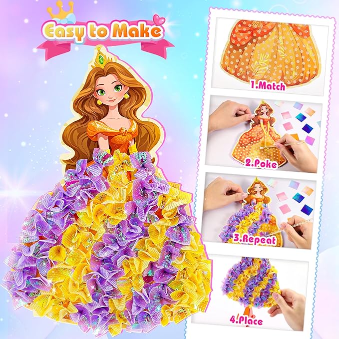MDINGTD Poke Art Princess Craft Kits - DIY Magical Princesses, Mess-Free Creative Activity Arts and Crafts for Kids Ages 3-12, Birthday Christmas Gifts & Party Favors for Girls & Boys