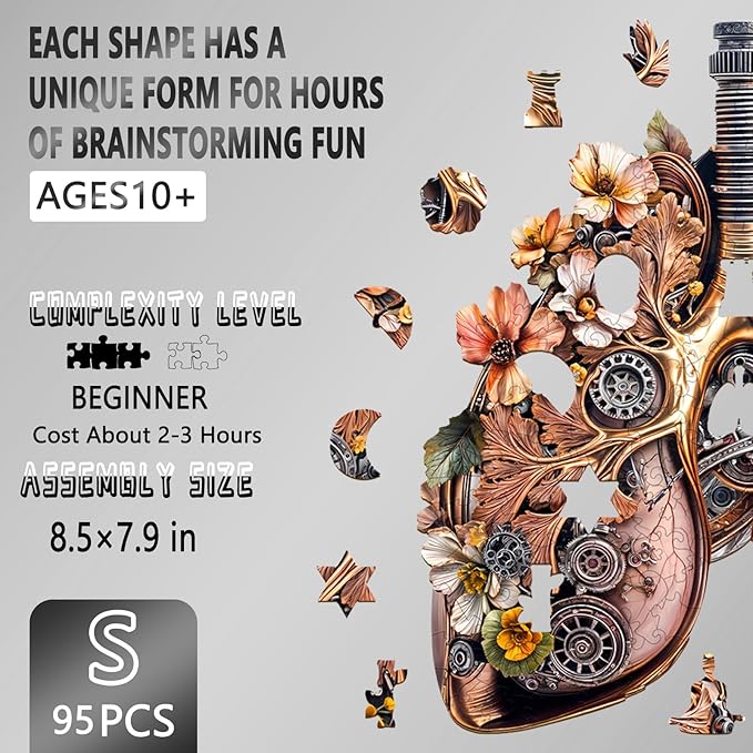 Wooden Puzzles for Adults - Mechanical Lung Puzzle, Unique Shape Wooden Jigsaw Puzzle for Adults, Gifts for Friends and Family, Wood Puzzles Adult, Home Decor (S -8.5 * 7.9in -95 Pieces)