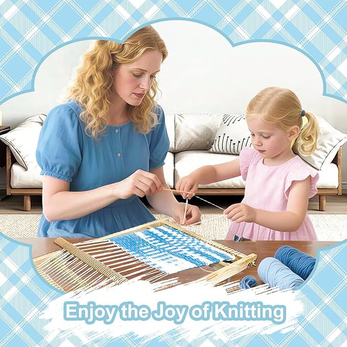 Sawvolker Weaving Loom Kit, Wooden Weaving Kit Multi-Craft Weaving Loom Tapestry Loom Large Frame 9.85x15.5 inch, DIY Hand-Knitting Looms Set with 12 Colors Acrylic Yarn for Kids, Adult and Beginners