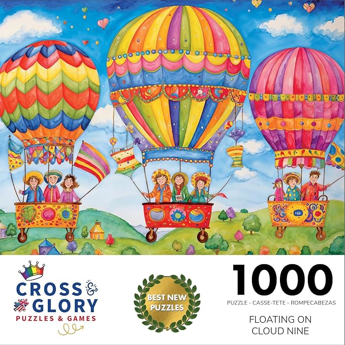 Cross & Glory - Floating on Cloud Nine - 1000 Piece Jigsaw Puzzle for Adults & Kids 12+ | Vibrant Hot Air Balloon Fantasy Picture | Best New Puzzles