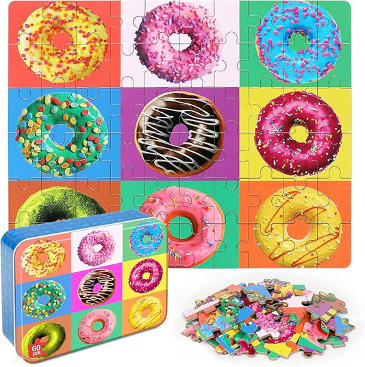 LELEMON Puzzles for Kids Ages 4-6, Donut Puzzle 60 Piece Puzzles for Kids in a Metal Box, Educational Kids Puzzles Jigsaw Puzzles Childrens Puzzle Games Puzzle Toys for Girls and Boys