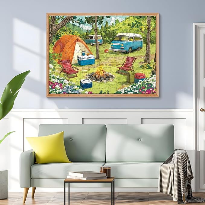 300 Piece Puzzles for Adults, Camping Scene with Tent and Vans Jigsaw Puzzle, Relaxing 300 Piece Puzzle, Perfect for Family Time, Stress Relief, Gift for Adults, Kids, Seniors, 20.5 x 15 in