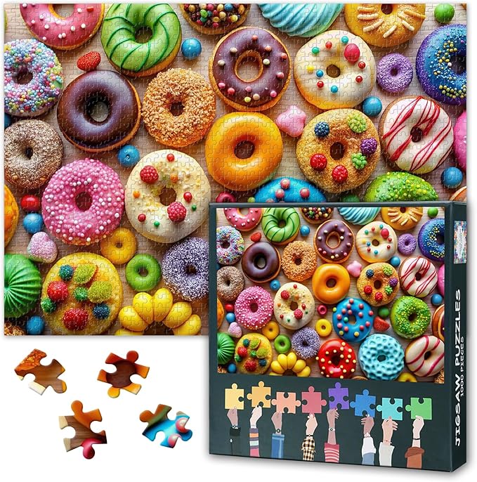 Jigsaw Puzzles for Adults 1000 Pieces - Delicious Donuts & Colorful Dessert Art, Challenging 1000-Piece Puzzle for Adults, Sweet Treats Design - 27.5x19.7 in