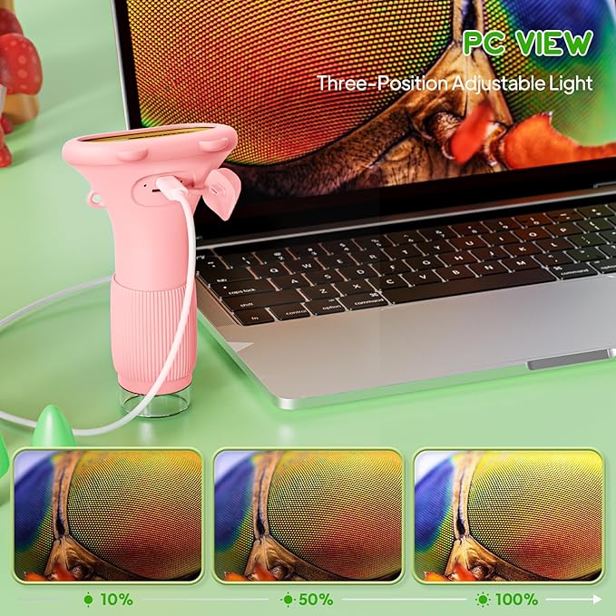 Kids Magnifying Glass, 2.0 Inch Digital Screen Mini Pocket Microscope for Bug - 200x Zoom Handheld Microscope with Adjustable Lights, Edu Birthday Gifts for Age 3-12 Girls