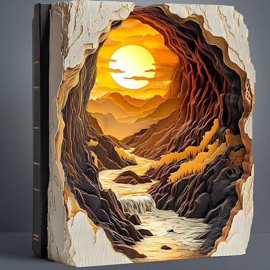 Wooden Puzzles for Adults Fathers, 3D Vision Effect Sunset Book Wooden Jigsaw Puzzle Unique Shape Wood Puzzle Adult, Challenge Flat Puzzle Birthday Family Game (S-8.5 * 7in-100pcs)