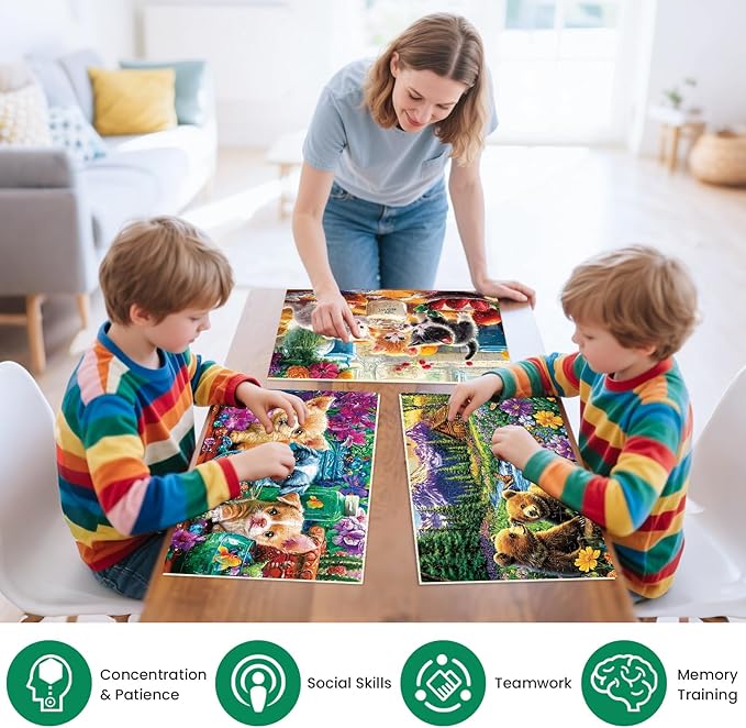 3 Pack 100 Piece Puzzles for Kids, Cat Fish Bear Jigsaw Puzzle for Kids Age 4-6 6-8 8-10,Large Piece Puzzle,Bright & Colorful Educational Puzzle,Great Unique Gift for Boys Girls Birthday Holiday