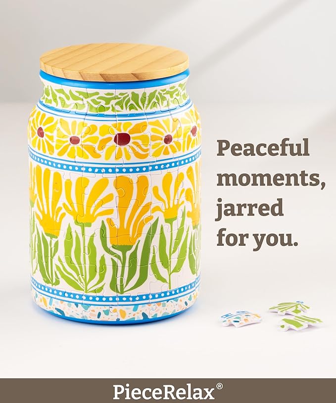 3D Puzzle Jar 128 Plastic Pieces for Adults - Summer Blossoms Use Includes Divider Pen & Utensil Holder with Wooden Lid Dining,Study Living Room Medium [BA1016]