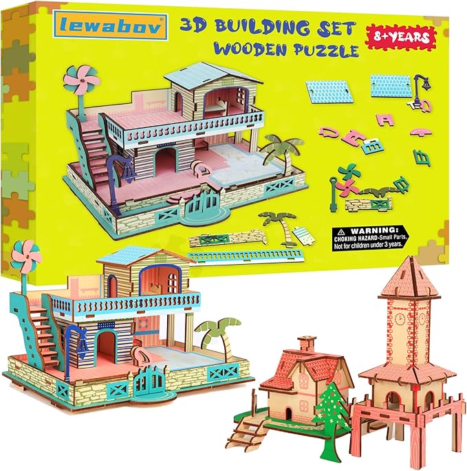 3D Wooden Puzzle,3D Architectural Model Building Set for Teens and Kids Ages 8+,Coffee Table Decor,Arts and Crafts for Kids. (2 Puzzles)