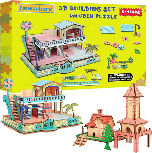 3D Wooden Puzzle,3D Architectural Model Building Set for Teens and Kids Ages 8+,Coffee Table Decor,Arts and Crafts for Kids. (2 Puzzles)