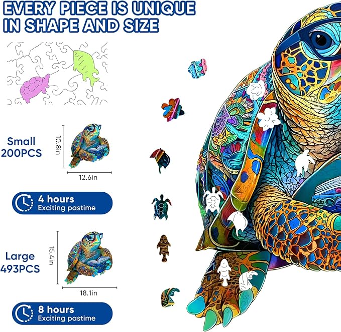 Sea Turtle Wooden Puzzle for Adults – 500-Piece Ocean Animal Jigsaw Puzzle, Unique Shape Wood Puzzle Marine Life Design, Eco-Friendly Gift for Ocean Lovers Toy Gift, 15.4 × 18.1 in