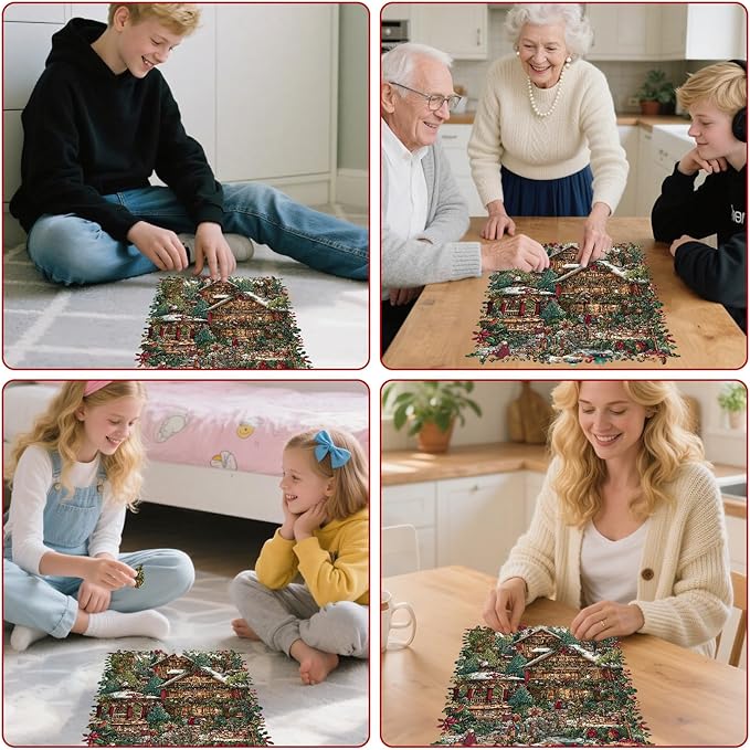 Christmas Forest House Wooden Jigsaw Puzzle for Adults - 200 Pcs, 8.9'' x 11.8'', Educational Wood Puzzle, Family Game, Brain Teaser Gift for Boys & Girls, Beautiful Packaging