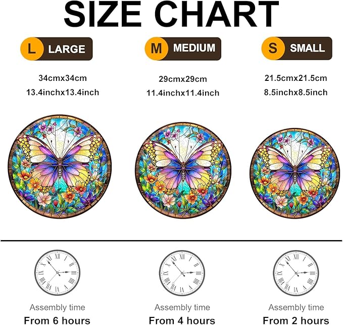 Wooden Puzzle for Adults-Colorful Butterfly Wooden Puzzle Unique Shape Advanced Wooden Jigsaw Puzzle for Adult, Wood Puzzles,Challenge Wooden Jigsaw Puzzle (M-11.4 * 11.4in-200pcs)