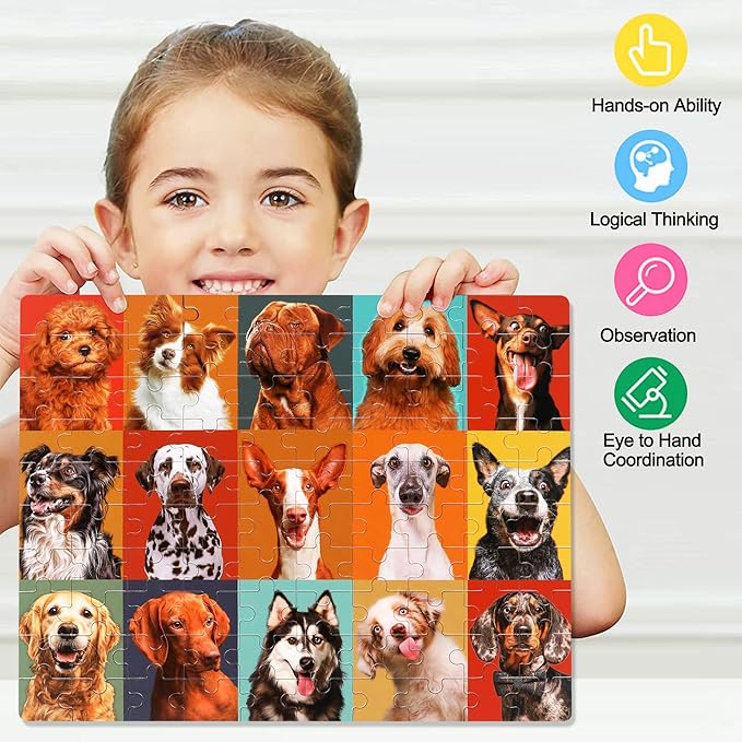 LELEMON Puzzles for Kids Ages 4-8,100 Pieces Funny Dog Jigsaw Puzzles in a Metal Box,Puppy Animal Puzzle for Children,Learning Educational Toys for Boys and Girls