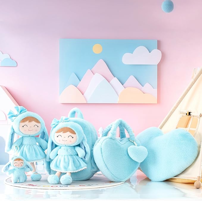 Gloveleya Back to School Gifts for Girls Toddler Backpack Kids Backpack Baby Girl Gift Plush Bag with Pure Blue Rabbit Doll 11 Inches Aged 2+
