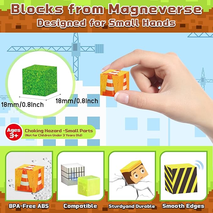 138PCS 0.8In/2CM Magnetic Blocks, Constructions -Themed Magnet Cubes Building Block Toy for Kids 3+, Christmas & Birthday Gifts