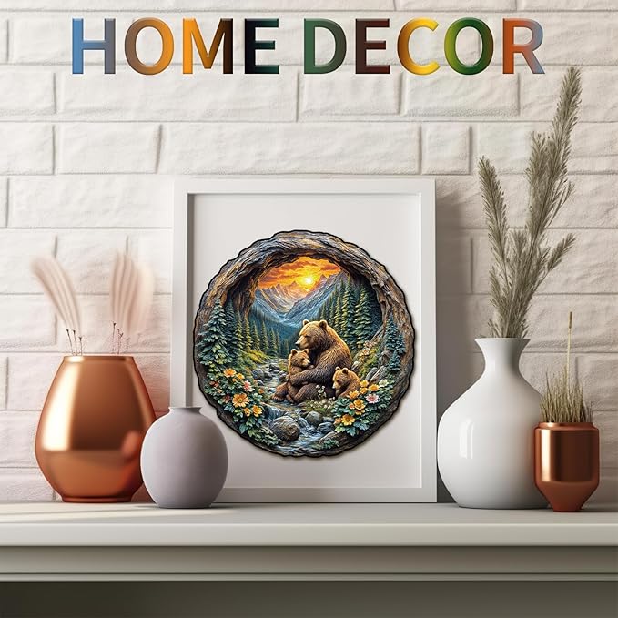 Wooden Puzzles for Adults, 3D Visual Effect Brown Bear Embrace Wooden Jigsaw Puzzle Kids,Unique Shape Wood Puzzle Adult,Puzzle for Adults,Birthday Gifts Family Games (M-11.3 * 11 in-242pcs)