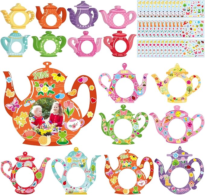 Jetec 48 Packs Mother's Day DIY Craft Kits DIY Teapot Keepsake Picture Frame Craft Gifts with Stickers for Spring Mother's Day Party Home Activities