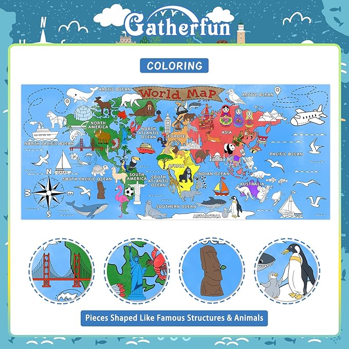 Gatherfun World Map Giant Coloring Poster - 31.5x 72 Inches - Versatile Classroom Wall Décor & Birthday Activity - World Map Poster or Table Cover for School Parties and Special Events