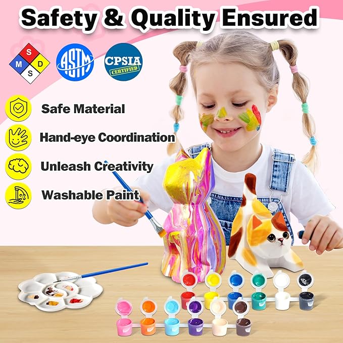 FUNZBO 2pcs Paint Your Own Cat Lamp Kit - Arts and Crafts Supplies Kitten Painting Kits for Kids Teens Adults, DIY Night Light Toy for Toddlers Girl Boy Ages 3 4 5 6 7 8 9 10 11 12 13 + Birthday Gifts