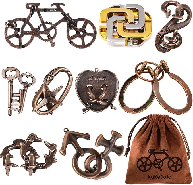 9 PCS Metal Brain Teaser Puzzles Disentanglement Puzzles Lock Puzzle Games Set Gift for Adults Teenagers Kids