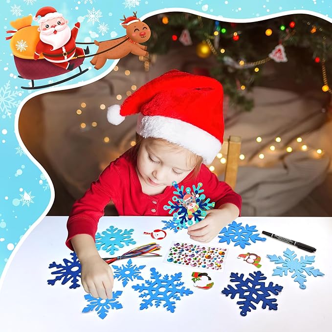 24 Sets Christmas Craft Kits for Kids,Winter Crafts DIY Snowflake Ornaments Decorations Art with Foam Penguin Owl Christmas Stickers for Kids Home Classroom Festive Activities Party Favors
