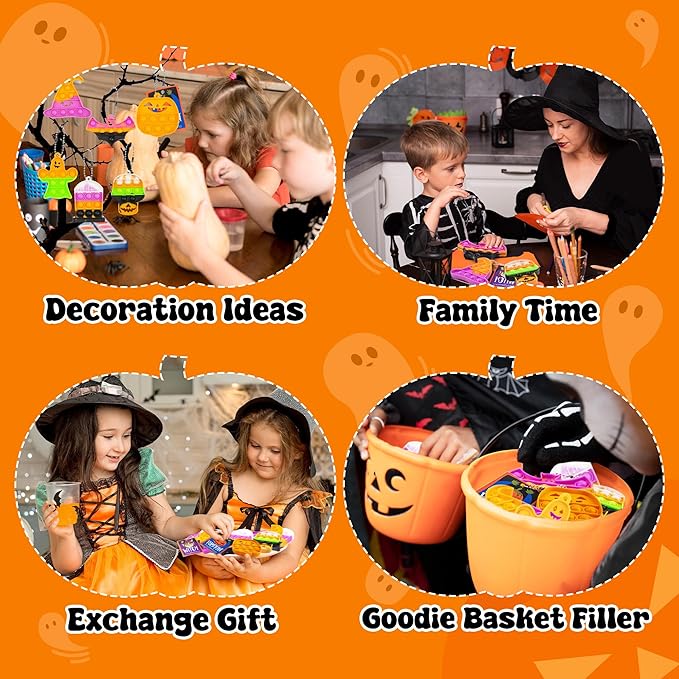Halloween Pop Fidget Toys Bulk,24 Packs Halloween Kids Party Favors with Spooky Cards,Mini Keychain Sensory Stress Toy Set for Trick or Treat,Toddlers Teens Classroom Prizes Goodie Bag Stuffers