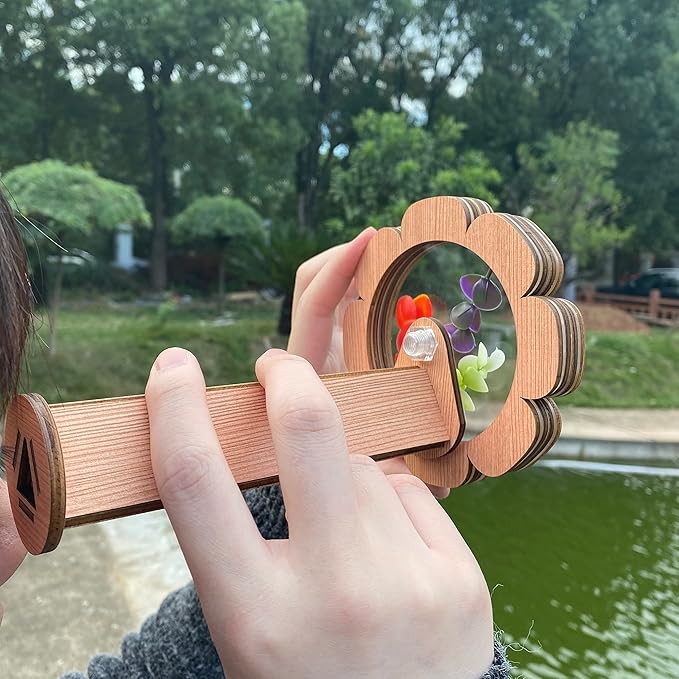 Natural DIY Kaleidoscope Kit, New Wooden Magic Rotating Kaleidoscope Making Set for Nature Lovers, Best Gift, Outdoor Classic Handmade Education (2 Pcs Normal+Flower)