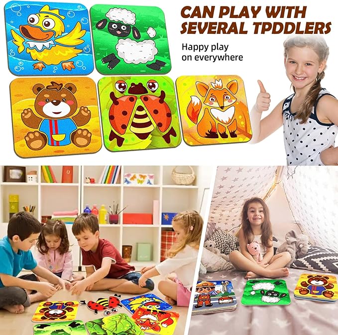5 Sets Felt Puzzles for Toddlers 1-3, Toddlers 2-4,Animals Felt Puzzles Educational Montessori Toys Gifts for 1 2 3 Year Old Kids Learning Toy